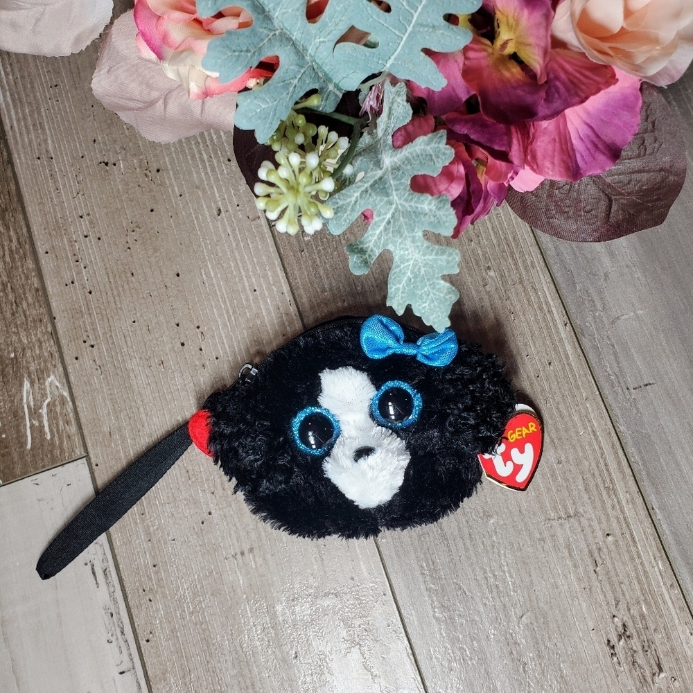 NWT The Ty Gear Collection Tracey Dog Wristlet with Tags Black White Blue